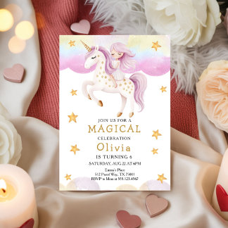 Prinzessin Märchen Einhorn Regenbogen Party Geburt Einladung