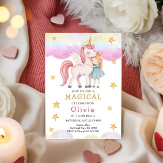 Prinzessin Märchen Einhorn Regenbogen Party Geburt Einladung