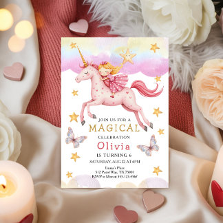 Prinzessin Märchen Einhorn Regenbogen Party Geburt Einladung
