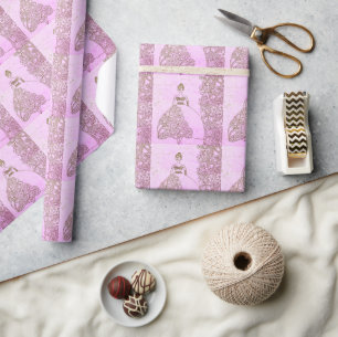 Prinzessin Märchen-Geburtstagsverpackung in Rosa u Geschenkpapier