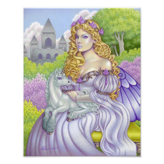 Prinzessin märchenhafte Einhornburg Fantasy Art Fotodruck