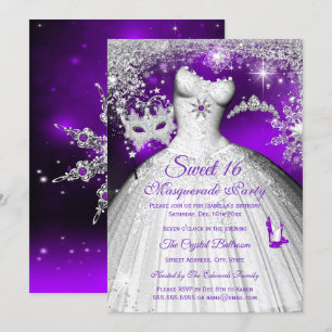 Prinzessin Masquerade Sweet 16 Lila Silber Party Einladung