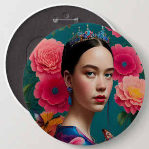 Prinzessin mit blauem Tiara Button