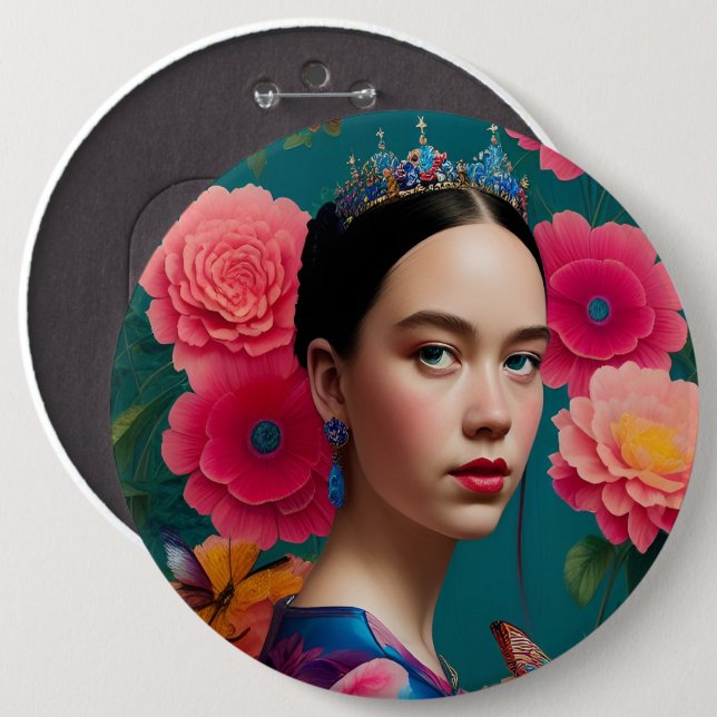 Prinzessin mit blauem Tiara Button (Vorne & Hinten)