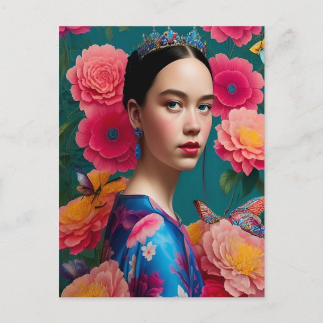 Prinzessin mit blauem Tiara Postkarte (Vorderseite)