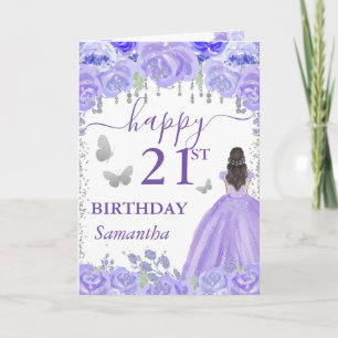 Prinzessin mit braunen Haaren lila Kleid Geburtsta Karte
