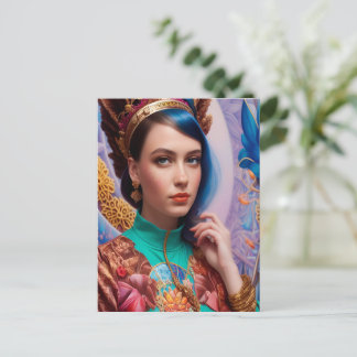 Prinzessin mit dekorativer aquamariner Ausstattung Postkarte
