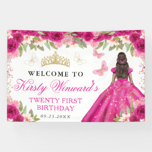 Prinzessin mit dunkler Haut in rosa Kleid Floral G Banner