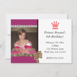 Prinzessin mit Krone und Schleife Party Foto Einla Einladung