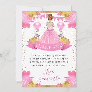 Prinzessin mit rosa Kleid und roten Haaren zum Geb Dankeskarte