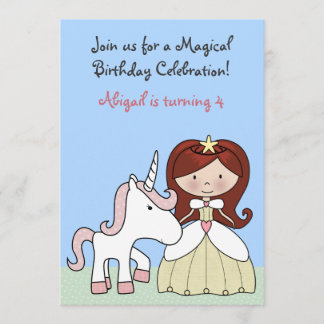 Prinzessin mit Rotem Haar und Niedlichem Einhorn z Einladung