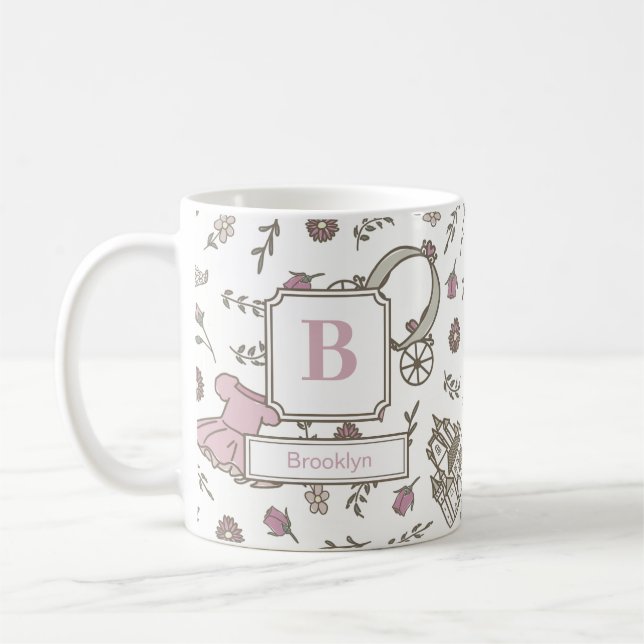 Prinzessin Muster Rosa Monogramm Kaffeetasse (Links)