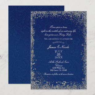 Prinzessin Navy Blau Silber Märchenhochzeit Einladung