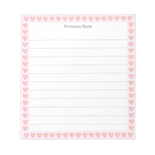Prinzessin Notiz & rosa Herzen auf liniertem Notiz Notizblock