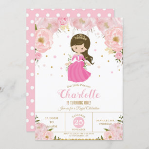 Prinzessin Pink Floral 1. Geburtstagsparty Einladung