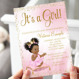 Prinzessin Pink Gold Baby Shower Es ist ein Mädche Einladung