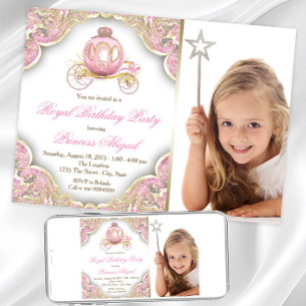 Prinzessin Pink Gold Foto Geburtstagsfeier Einladung