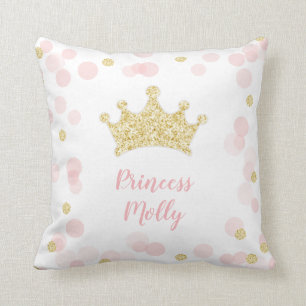 Prinzessin Pink & Gold Glitzer Kronen Schlafzimmer Kissen