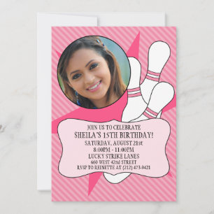 Prinzessin Pink keine Zeit, um Bowling Party Foto Einladung