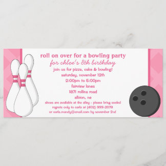 Prinzessin Pink Roll über Bowling Geburtstagsparte Einladung