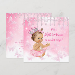 Prinzessin Pink Schmetterling Baby Shower Brünette Einladung