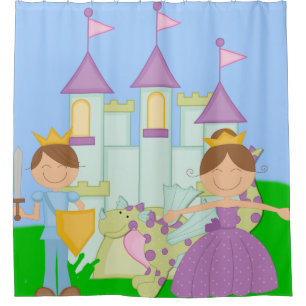 Prinzessin, Prinz, Drache, Burgmärchen Duschvorhang