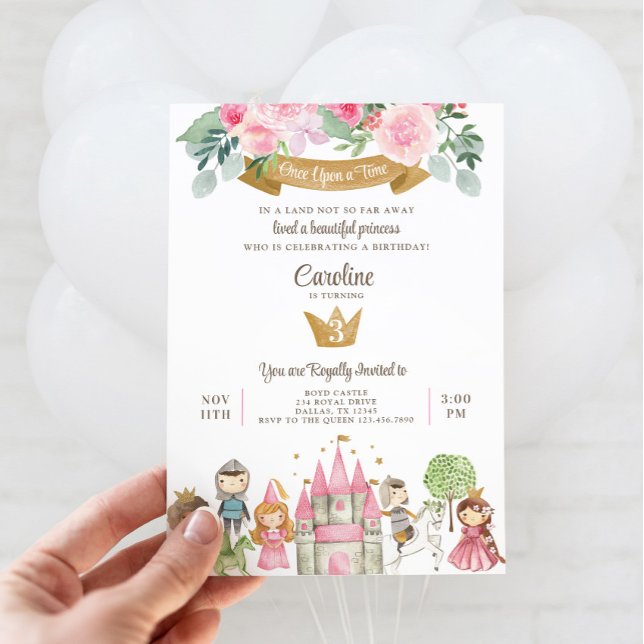 Prinzessin, Prinz und Ritter Einladung zum Geburts (Princess and Knight Invitation)