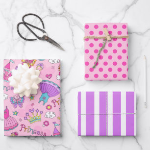 Prinzessin Punkte & Streifen Geschenkpapier Set