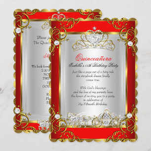Prinzessin Quinceanera 15. Geburtstag Rot Einladung