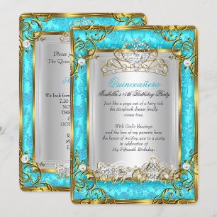 Prinzessin Quinceanera 15. Geburtstag Teal Damast Einladung