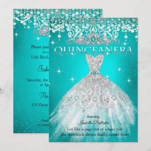 Prinzessin Quinceanera 15. Geburtstag Türkis Blau Einladung