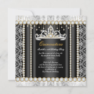Prinzessin Quinceanera Diamant Spitze Schwarz Weiß Einladung