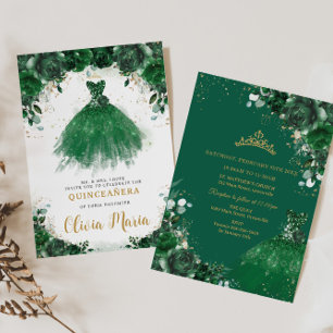 Prinzessin Quinceañera, Emerald Green, Blumenkleid Einladung