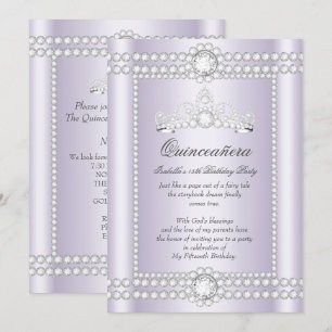 Prinzessin Quinceanera Flieder Silber Diamant Diad Einladung