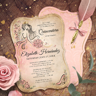 Prinzessin Quinceanera Geburtstag in Rosa und Gold Einladung
