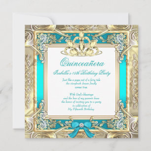 Prinzessin Quinceanera Gold Heiß Türkis Silber Wei Einladung