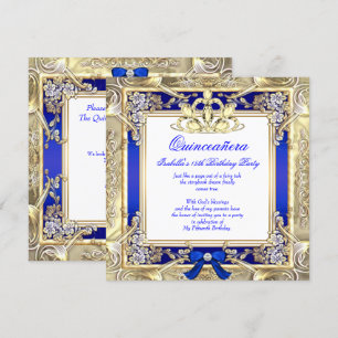 Prinzessin Quinceanera Gold Königlich Blau Silber Einladung