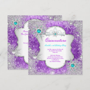 Prinzessin Quinceanera Lila Türkis Winter-Wunderla Einladung