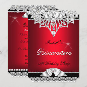 Prinzessin Quinceanera Mädchen Rot Schwarz 15. Einladung