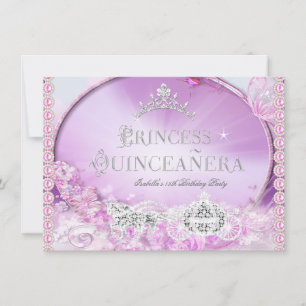 Prinzessin Quinceanera Magisches Rosa Lila Silber Einladung
