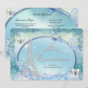 Prinzessin Quinceanera Magisches Türkis Blau Silbe Einladung