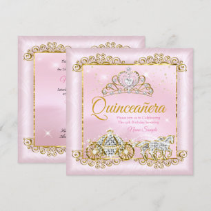 Prinzessin Quinceanera Rosa Goldene Kutsche Einladung