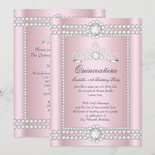 Prinzessin Quinceanera Rosa Silber Diamant Tiara Einladung