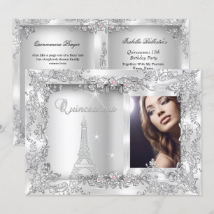 Prinzessin Quinceanera Silber Foto Party Einladung