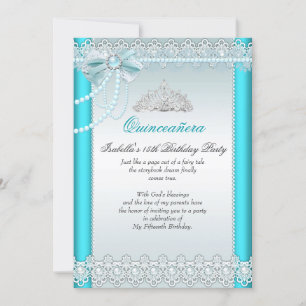 Prinzessin Quinceanera Türkisblaue Spitze Perle 2 Einladung