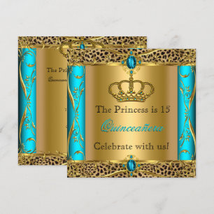 Prinzessin Regal Türkis Leopard Quinceañera-Party Einladung