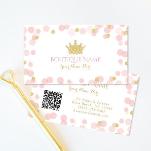 Prinzessin Rosa Gold Glitter QR Code Visitenkarte Begleitkarte