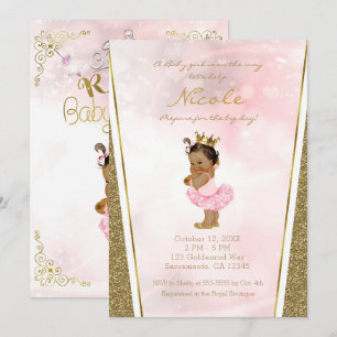 Prinzessin Rosa Gold Glitter Vintage Braun Baby Mä Einladung