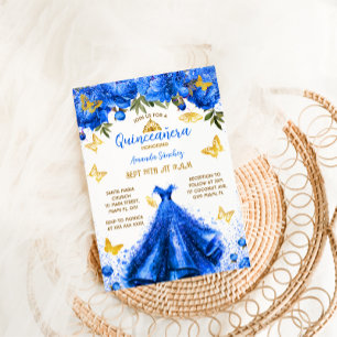 Prinzessin Royal Blau Quinceanera Floral Schmetter Einladung