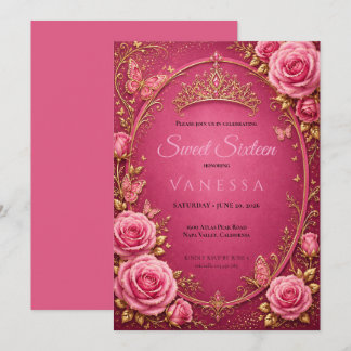 Prinzessin Schmetterlinge Pink Sweet 16 Einladung